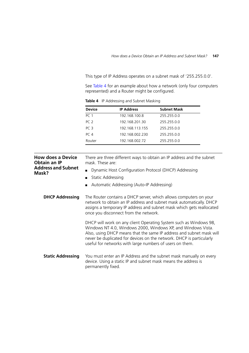 Dhcp addressing, Static addressing | 3Com WL-603 User Manual | Page 149 / 182