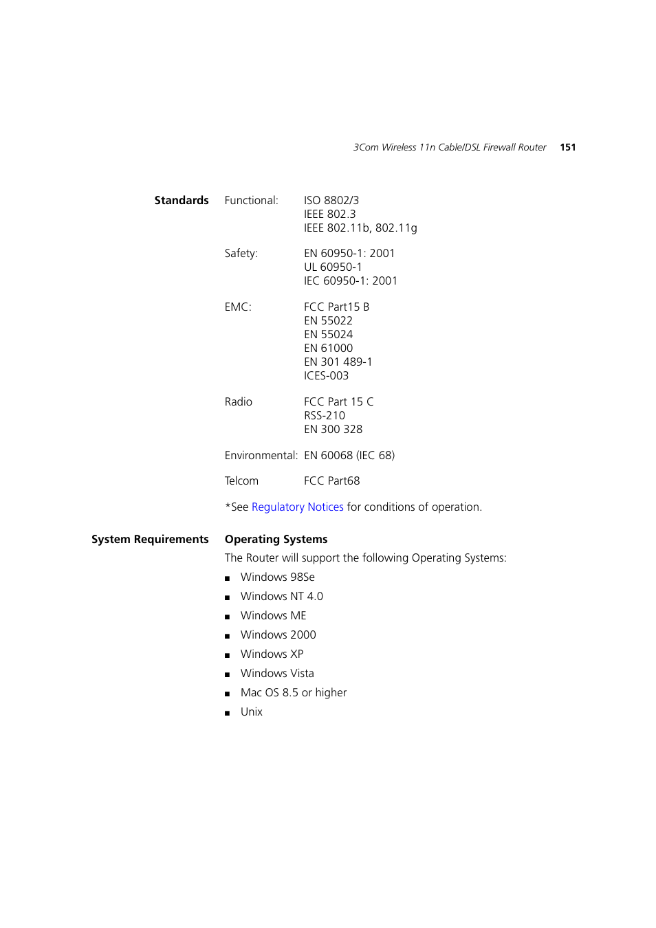 Standards, System requirements | 3Com WL-603 User Manual | Page 153 / 182