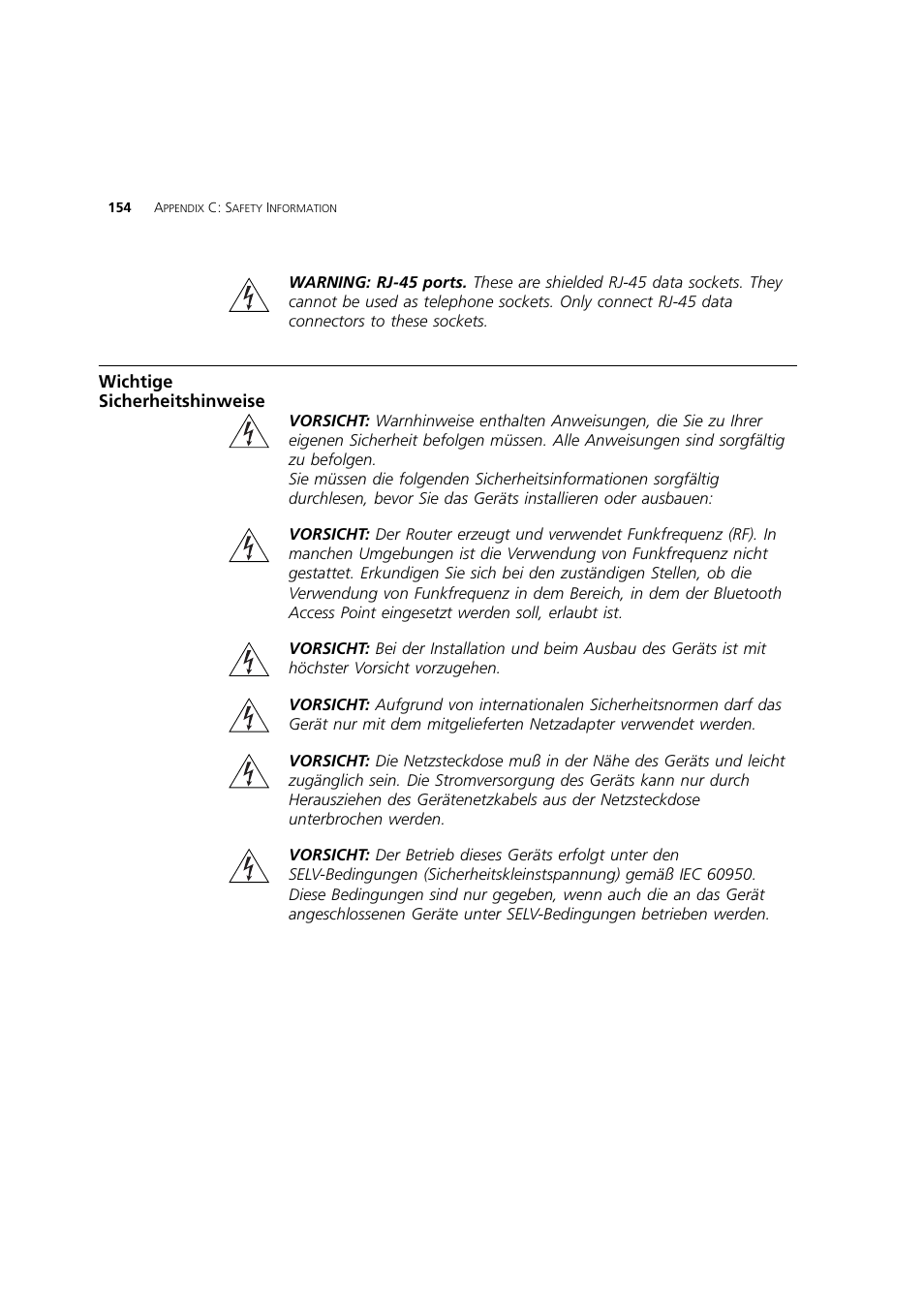 Wichtige sicherheitshinweise | 3Com WL-603 User Manual | Page 156 / 182