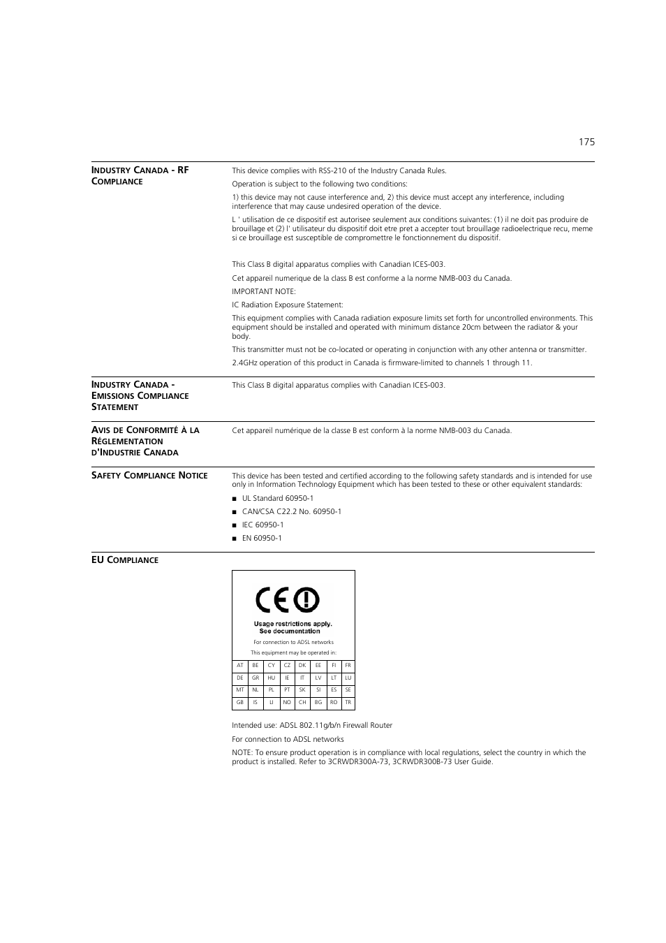 175 i, Rf c, Eu c | 3Com WL-603 User Manual | Page 177 / 182