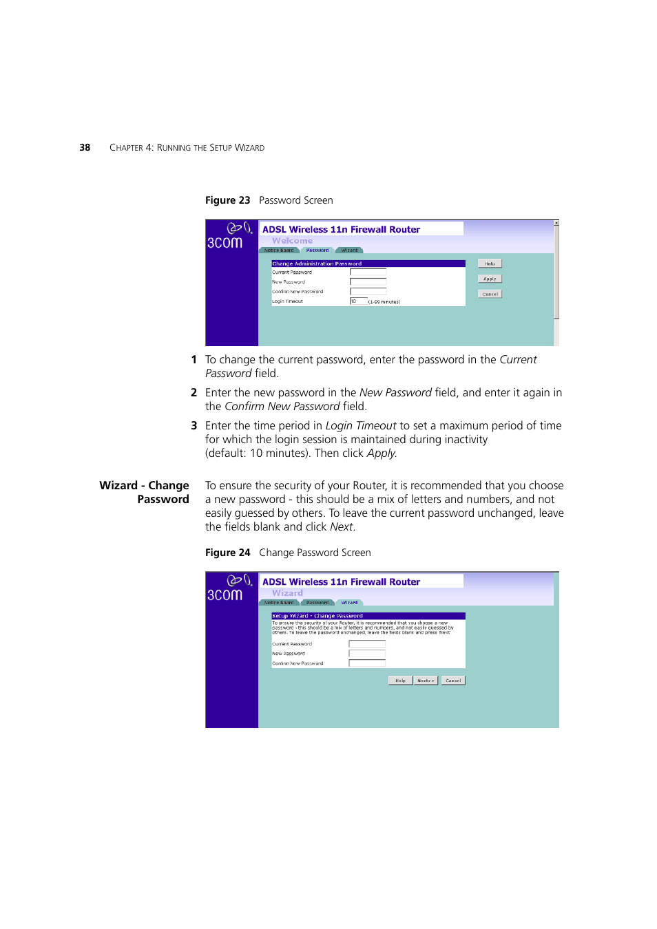 Wizard - change password, Figure 24, Figure 23 | 3Com WL-603 User Manual | Page 40 / 182