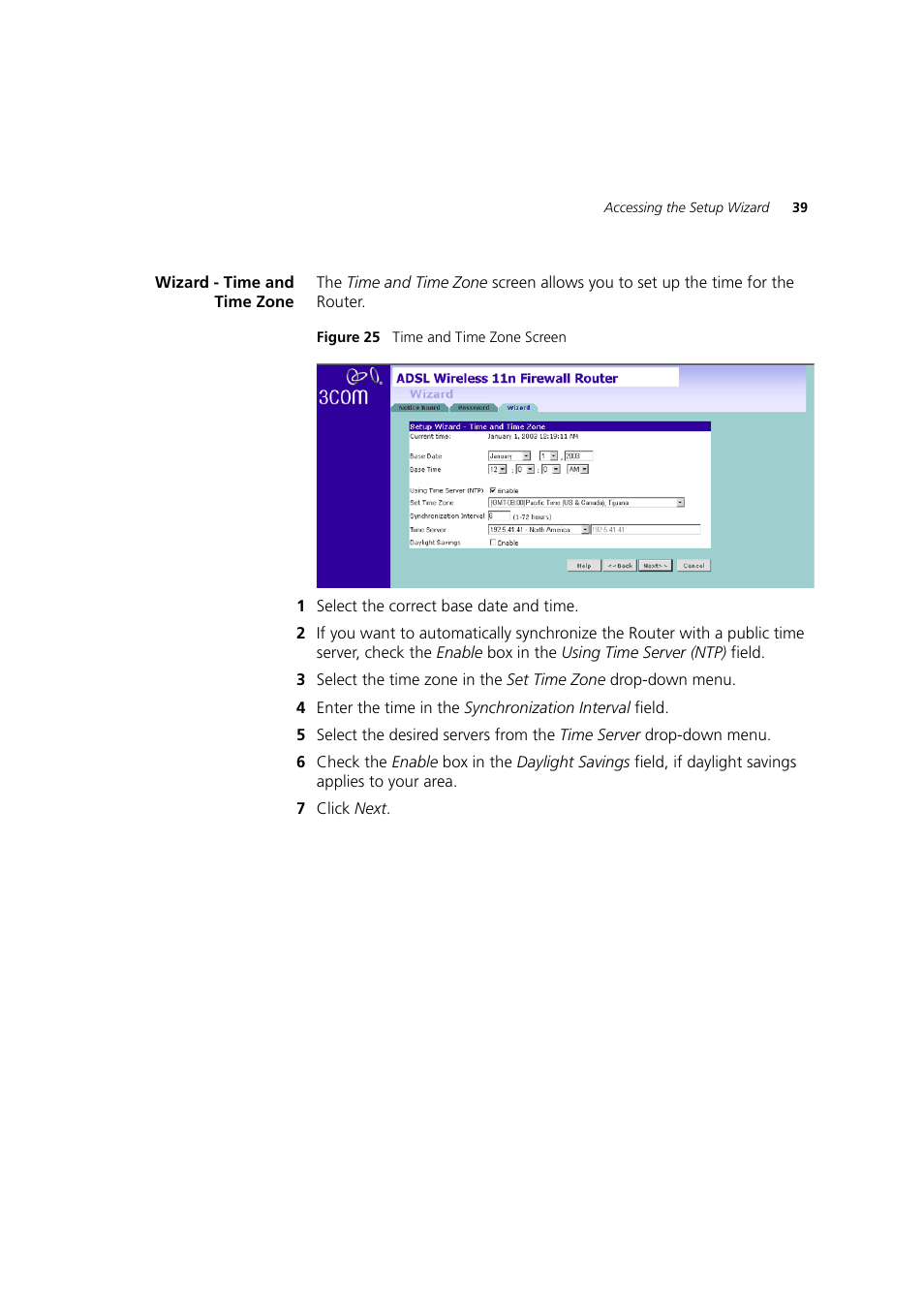 Wizard - time and time zone | 3Com WL-603 User Manual | Page 41 / 182