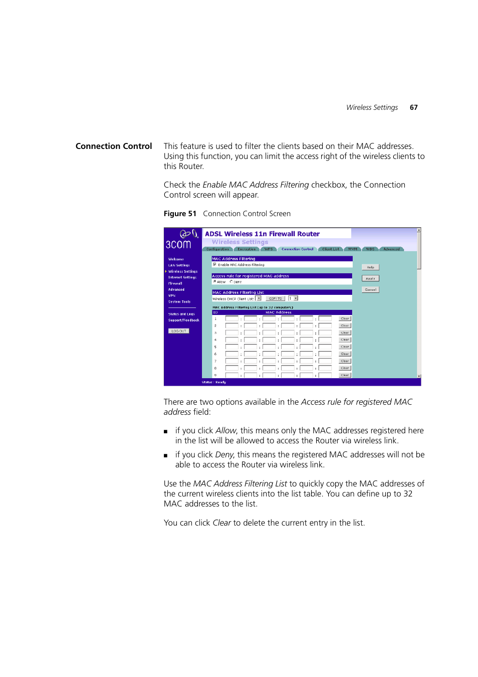 Connection control | 3Com WL-603 User Manual | Page 69 / 182
