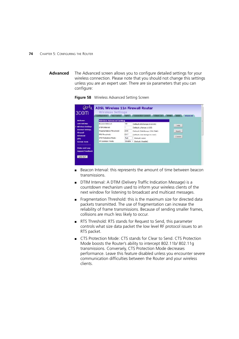 Advanced | 3Com WL-603 User Manual | Page 76 / 182