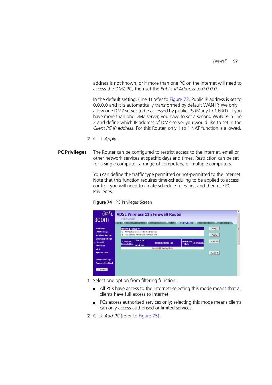 Pc privileges | 3Com WL-603 User Manual | Page 99 / 182