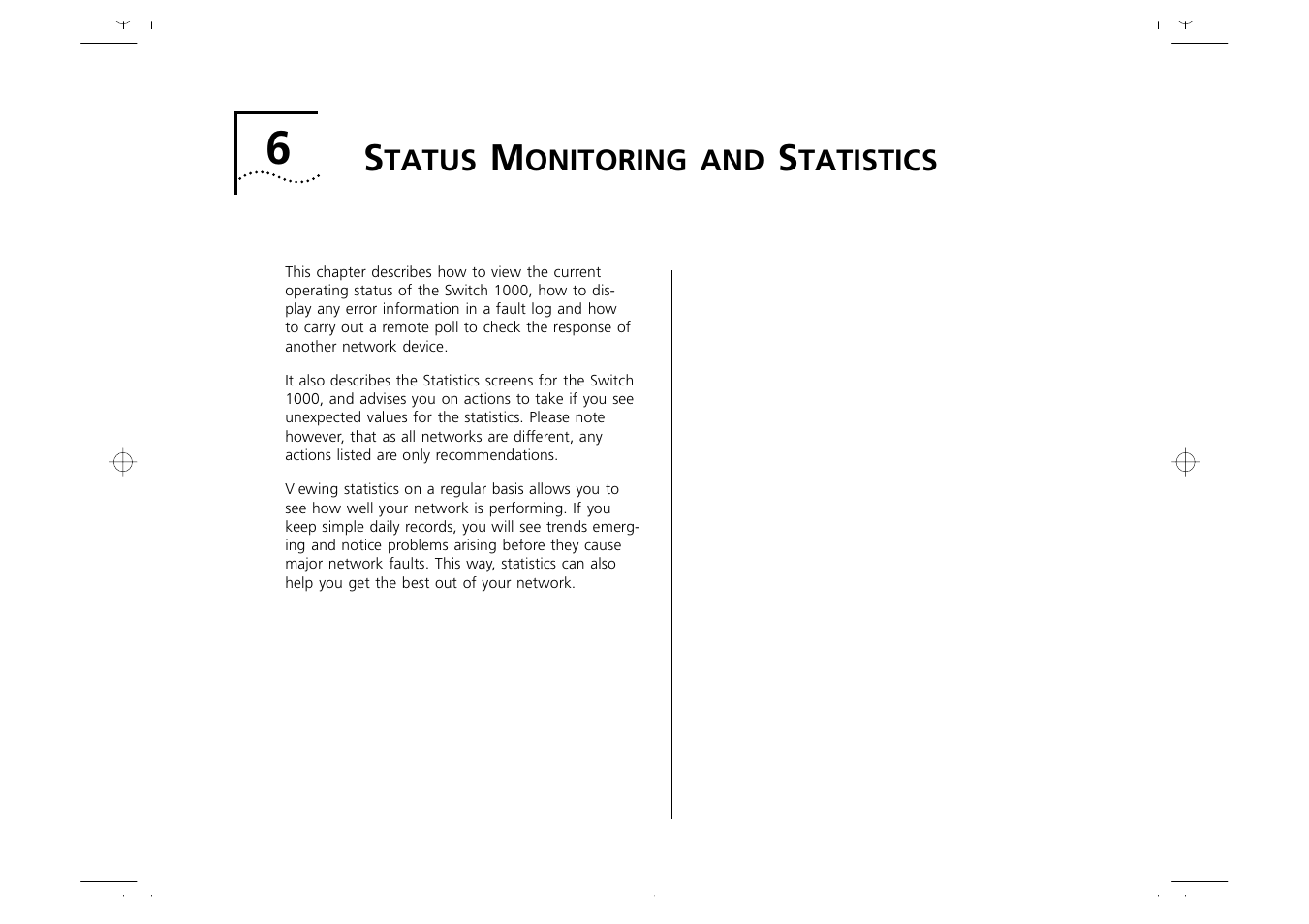 Status monitoring and statistics, Tatus, Onitoring | Tatistics, Chapter 6, R to | 3Com 1000 User Manual | Page 105 / 152