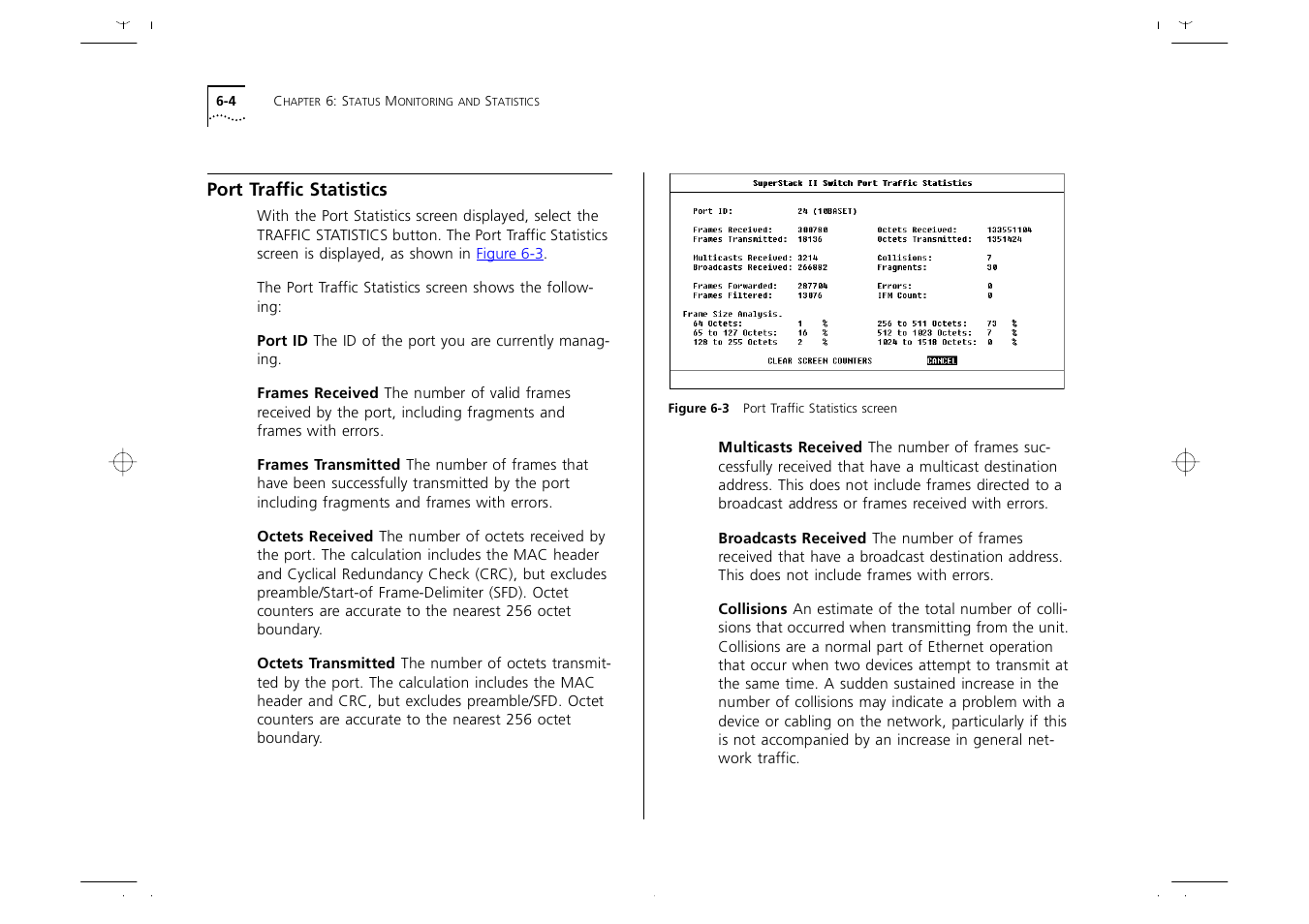 Port traffic statistics, Port traffic statistics 6-4 | 3Com 1000 User Manual | Page 108 / 152