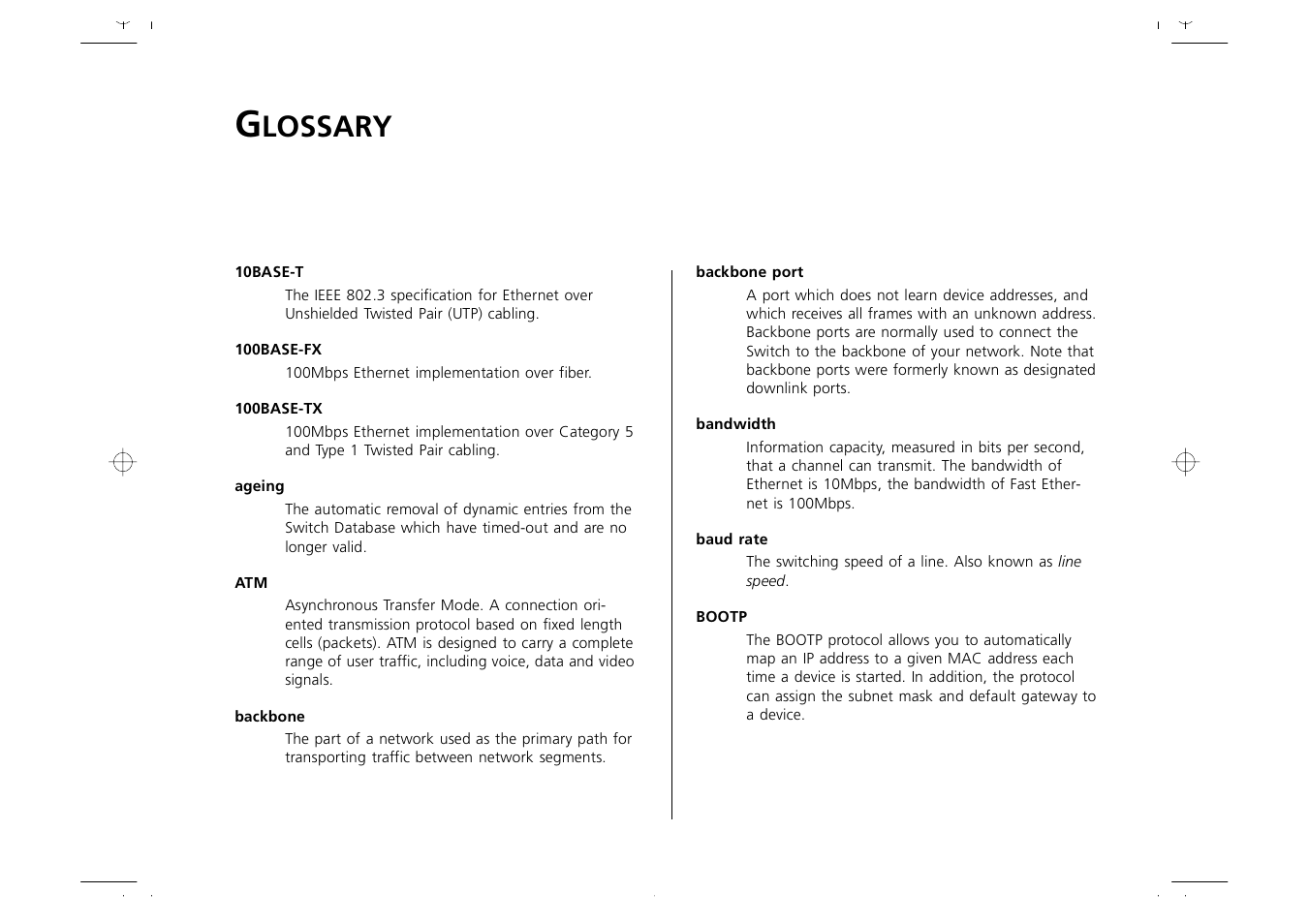 Glossary, Lossary | 3Com 1000 User Manual | Page 139 / 152