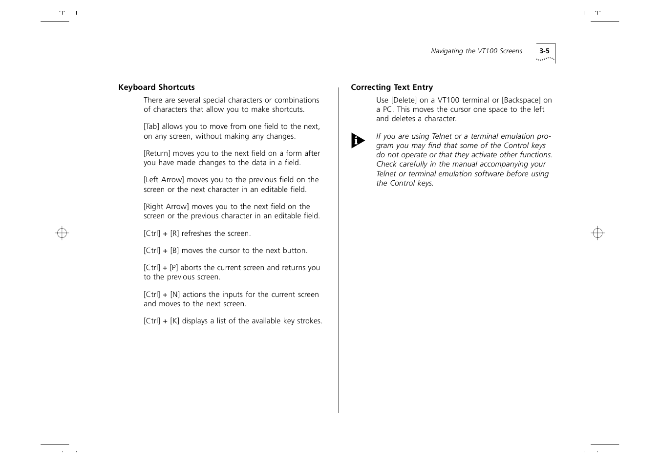 Keyboard shortcuts, Correcting text entry, Keyboard shortcuts 3-5 | Correcting text entry 3-5 | 3Com 1000 User Manual | Page 37 / 152