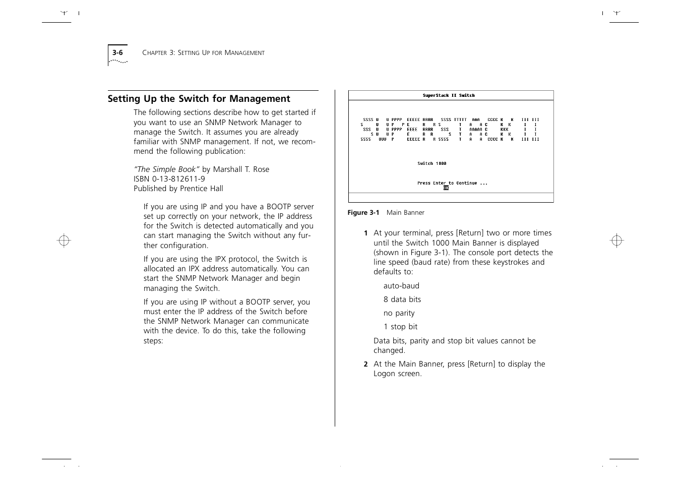 Setting up the switch for management, Setting up the switch for management 3-6, Setting up the switch for manage | Ment | 3Com 1000 User Manual | Page 38 / 152