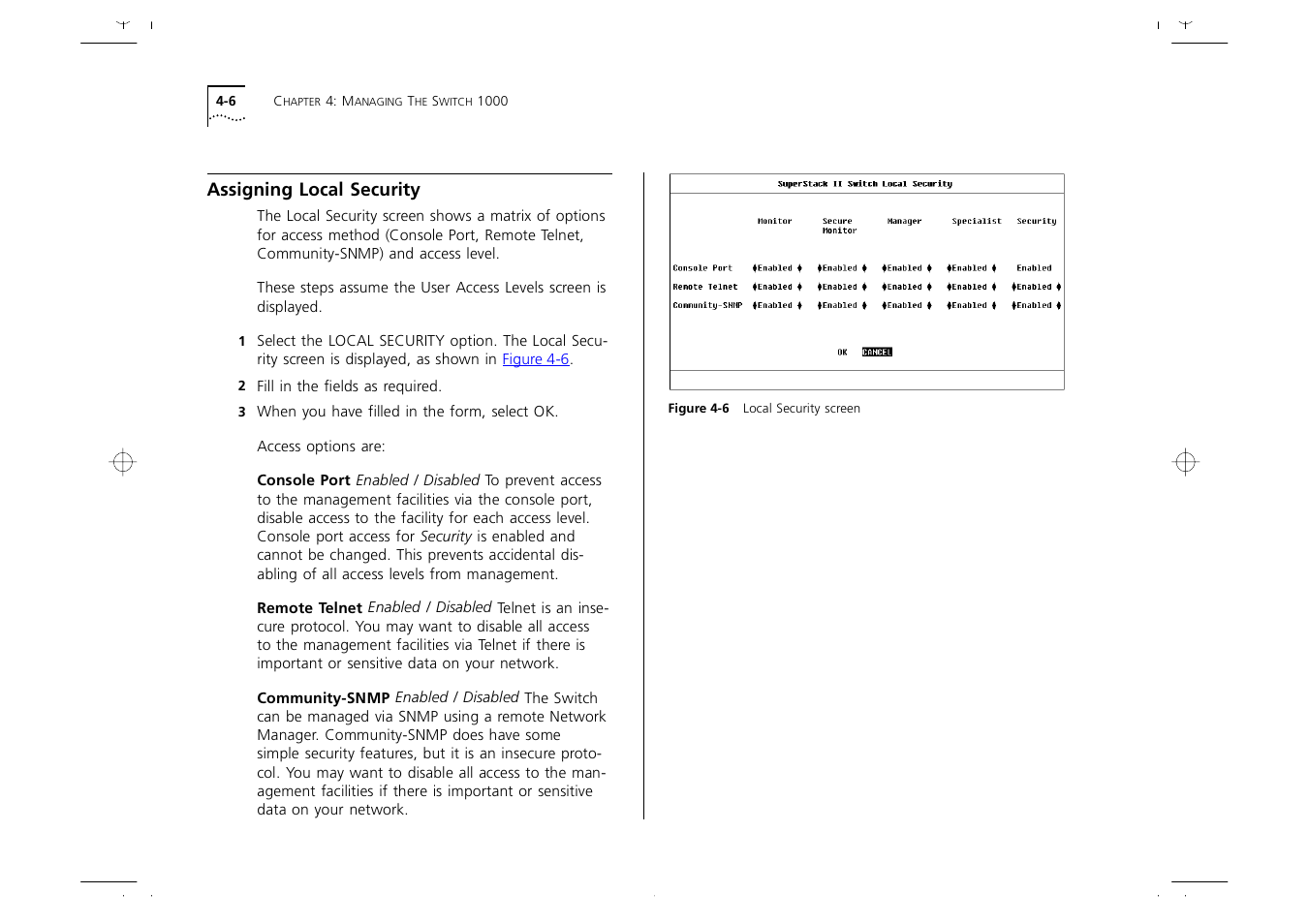 Assigning local security, Assigning local security 4-6 | 3Com 1000 User Manual | Page 50 / 152