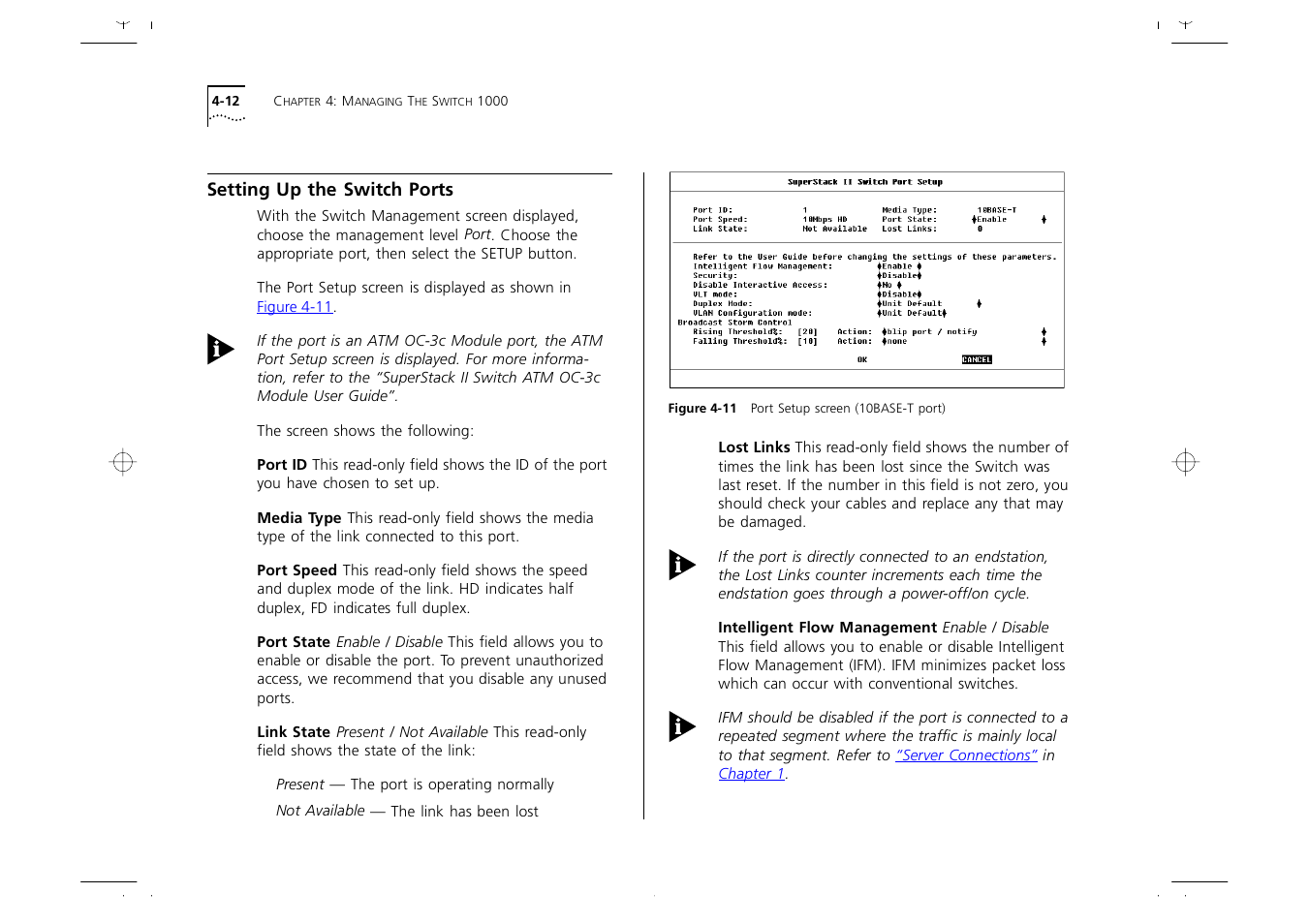 Setting up the switch ports, Setting up the switch ports 4-12, Setting | Up the switch ports, Ting up the switch ports, R to, Setting up, The switch ports, Setting up the switch, Ports | 3Com 1000 User Manual | Page 56 / 152
