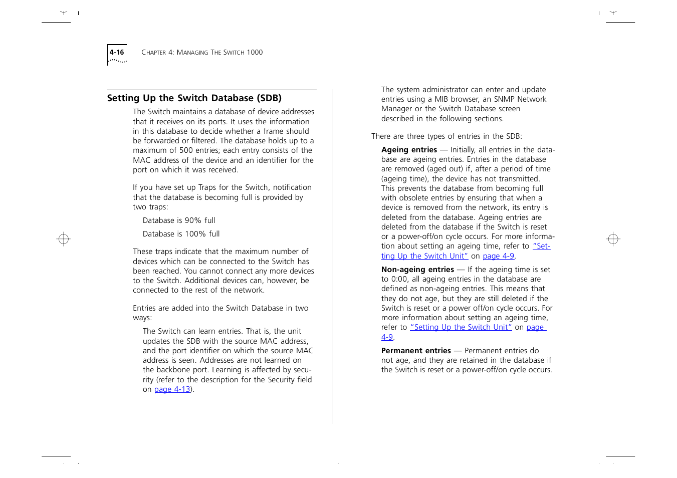 Setting up the switch database (sdb), Setting up the switch database (sdb) 4-16, Setting up the | Switch database (sdb) | 3Com 1000 User Manual | Page 60 / 152