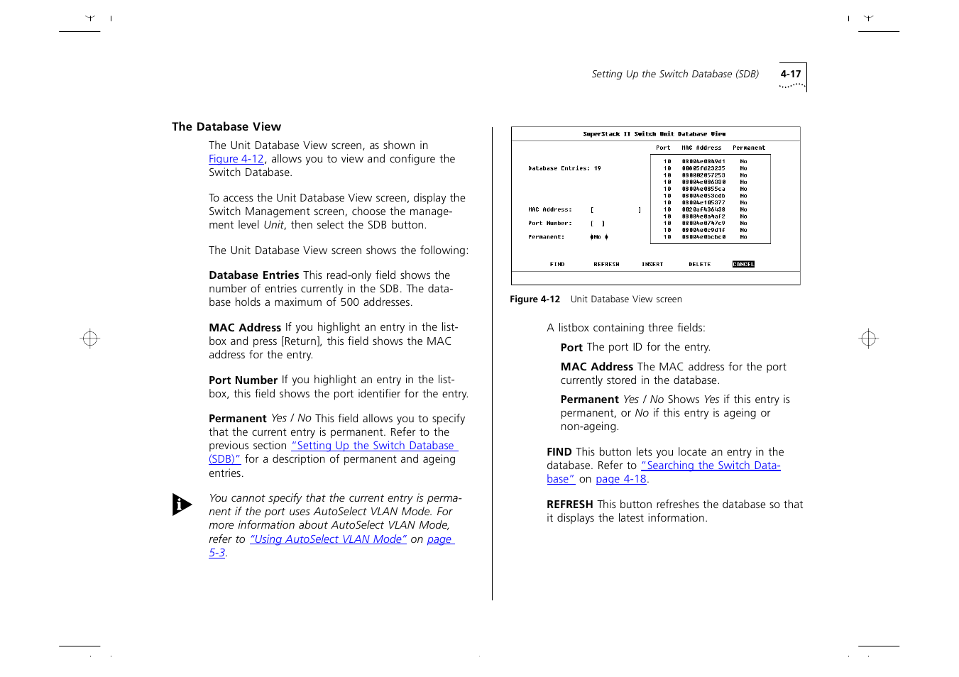 The database view, The database view 4-17, Refer to | 3Com 1000 User Manual | Page 61 / 152