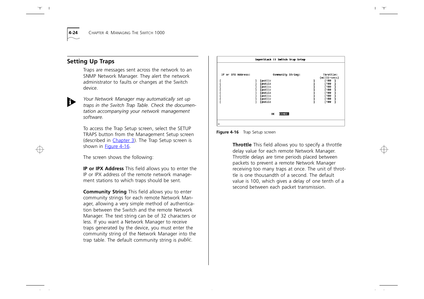 Setting up traps, Setting up traps 4-24 | 3Com 1000 User Manual | Page 68 / 152