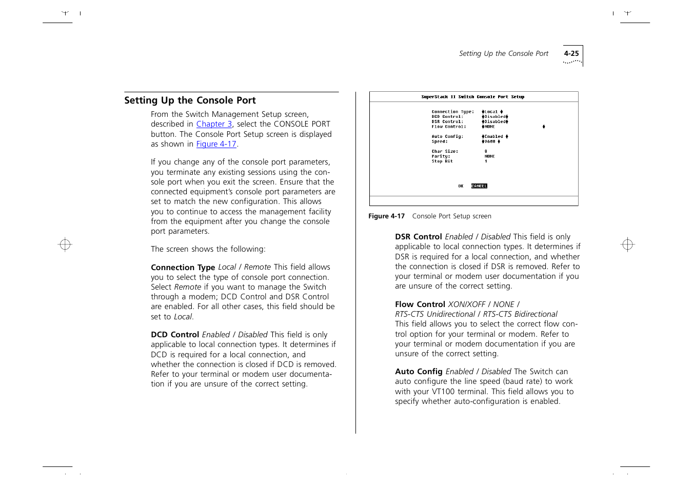 Setting up the console port, Setting up the console port 4-25, Setting up the console | Port | 3Com 1000 User Manual | Page 69 / 152