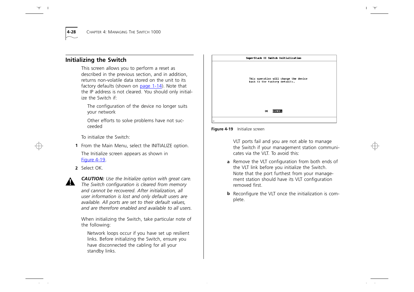 Initializing the switch, Initializing the switch 4-28 | 3Com 1000 User Manual | Page 72 / 152
