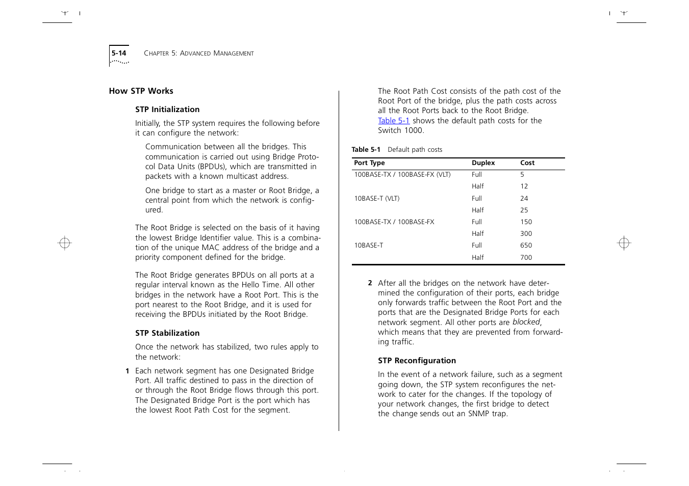 How stp works, How stp works 5-14, Stp initialization 5-14 | Stp stabilization 5-14, Stp reconfiguration 5-14 | 3Com 1000 User Manual | Page 88 / 152