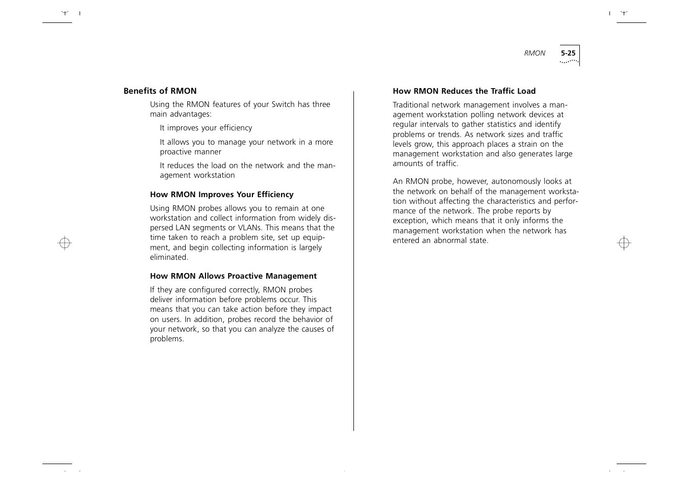 Benefits of rmon, Benefits of rmon 5-25, How rmon improves your efficiency 5-25 | How rmon allows proactive management 5-25, How rmon reduces the traffic load 5-25 | 3Com 1000 User Manual | Page 99 / 152