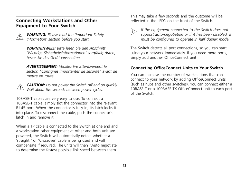 Connecting officeconnect units to your switch, Connecting officeconnect units to your switch 13 | 3Com 16 Plus User Manual | Page 13 / 32