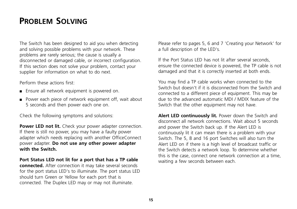 Problem solving, Problem solving 15, Roblem | Olving | 3Com 16 Plus User Manual | Page 15 / 32