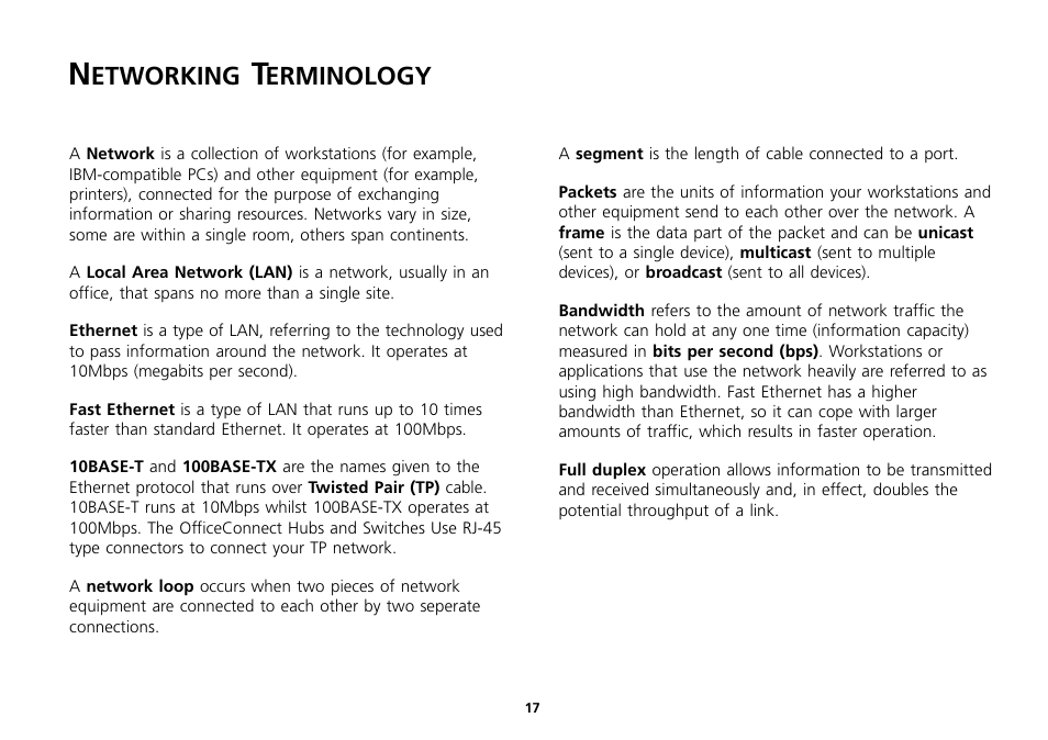 Networking terminology, Networking terminology 17, Etworking | Erminology | 3Com 16 Plus User Manual | Page 17 / 32