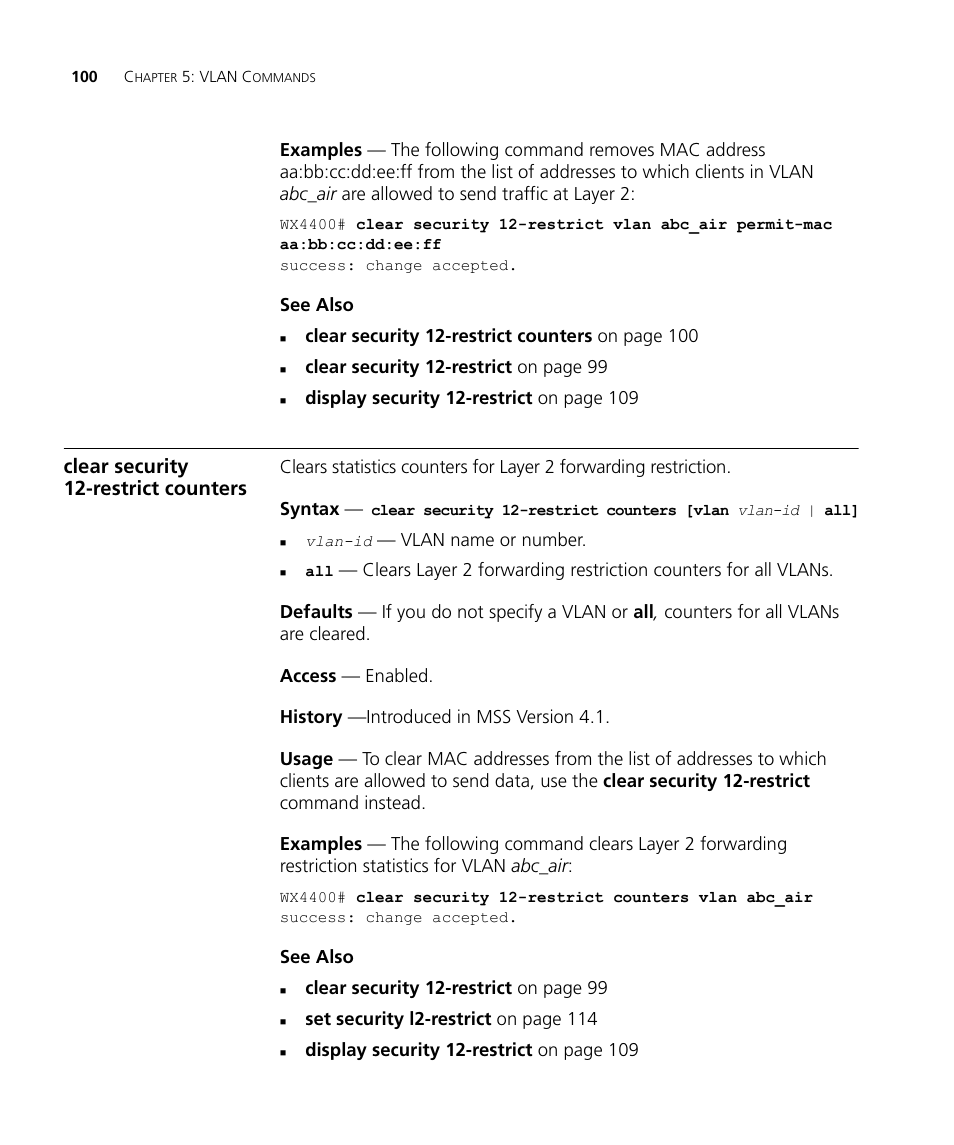 Clear security 12-restrict counters | 3Com Wireless LAN WX1200 User Manual | Page 100 / 646