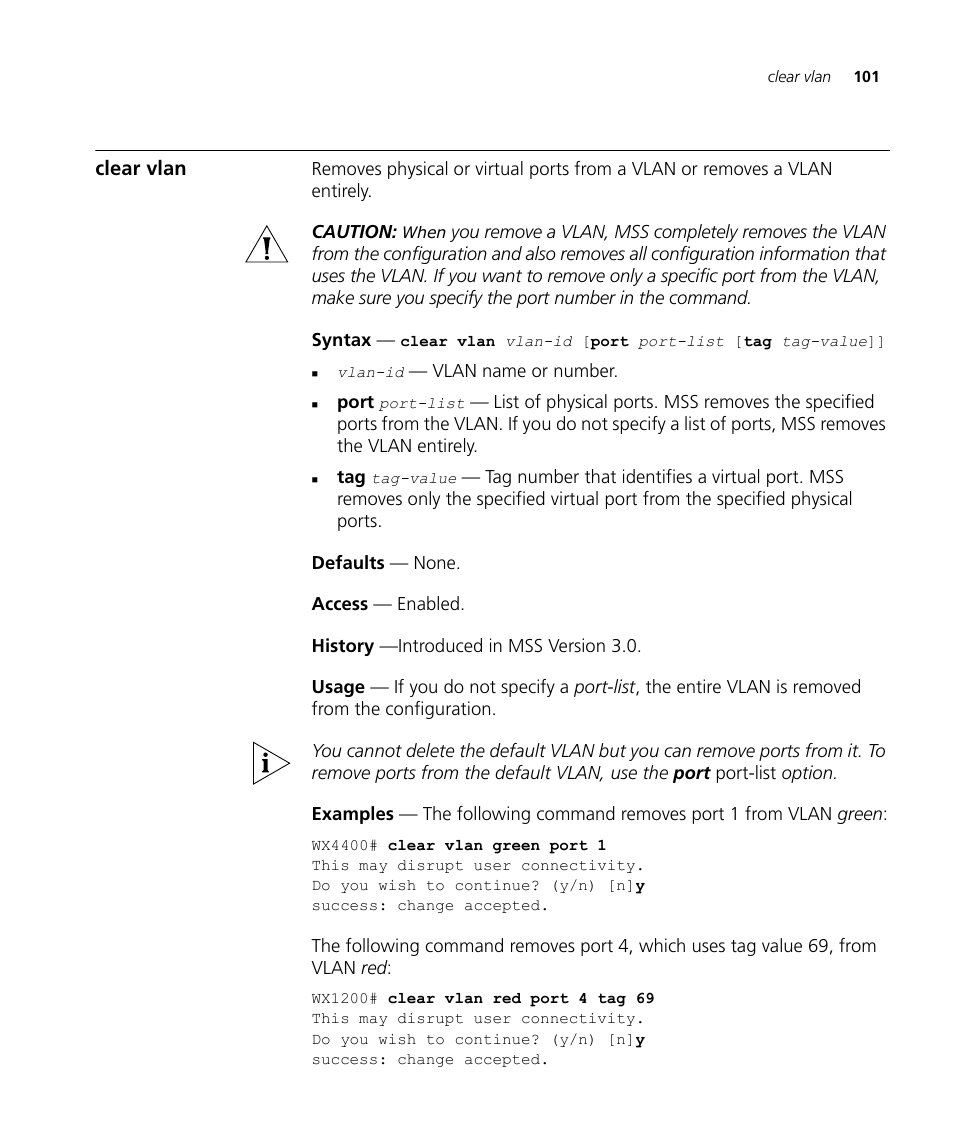 Clear vlan | 3Com Wireless LAN WX1200 User Manual | Page 101 / 646