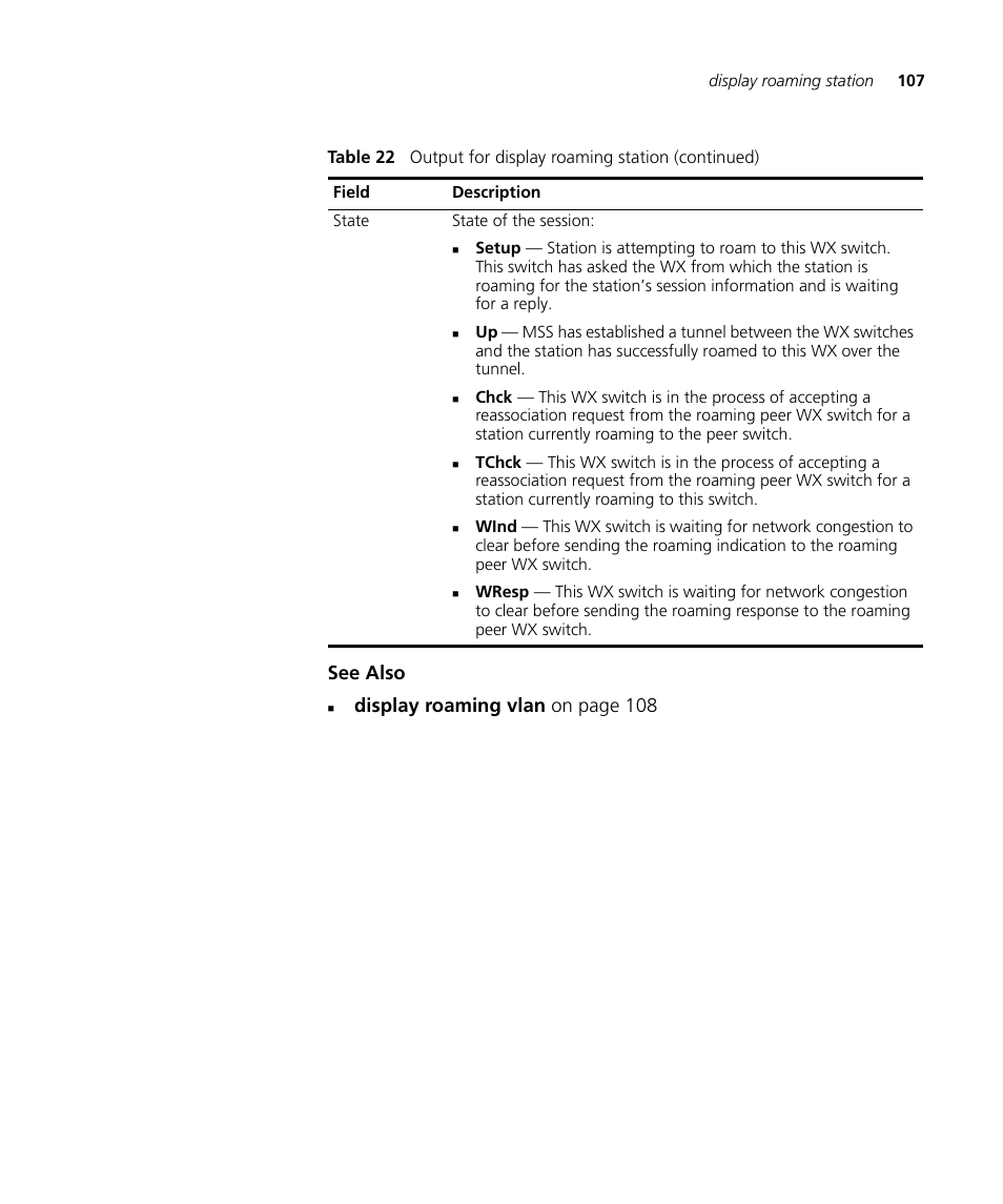See also, Display roaming vlan on page 108 | 3Com Wireless LAN WX1200 User Manual | Page 107 / 646