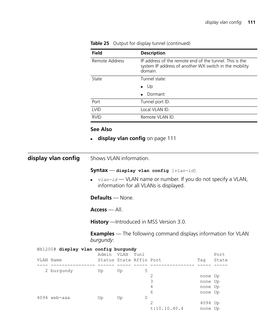 Display vlan config | 3Com Wireless LAN WX1200 User Manual | Page 111 / 646