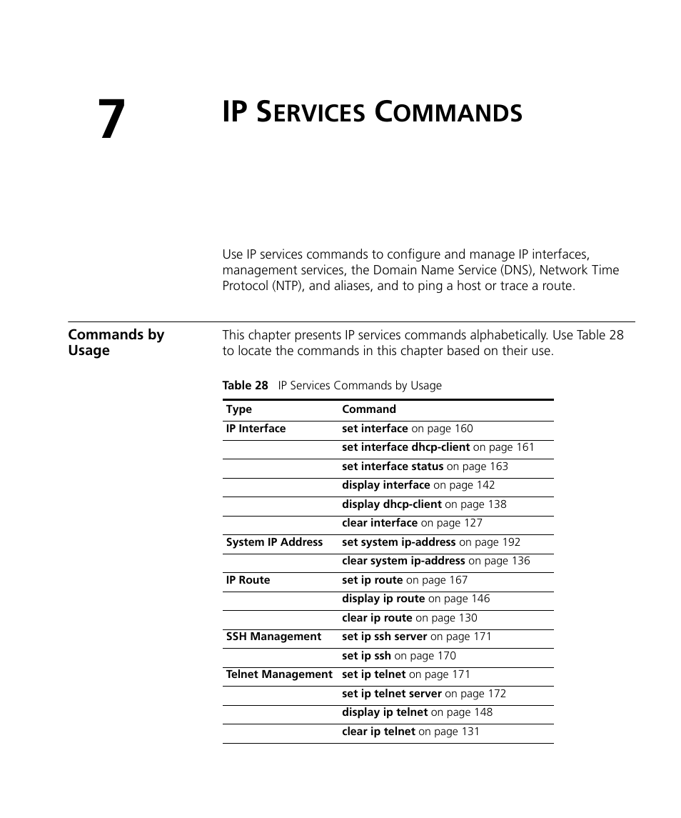 Ip services commands, Commands by usage, Ip s | Ervices, Ommands | 3Com Wireless LAN WX1200 User Manual | Page 125 / 646