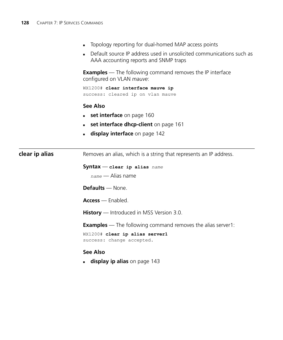 Clear ip alias | 3Com Wireless LAN WX1200 User Manual | Page 128 / 646