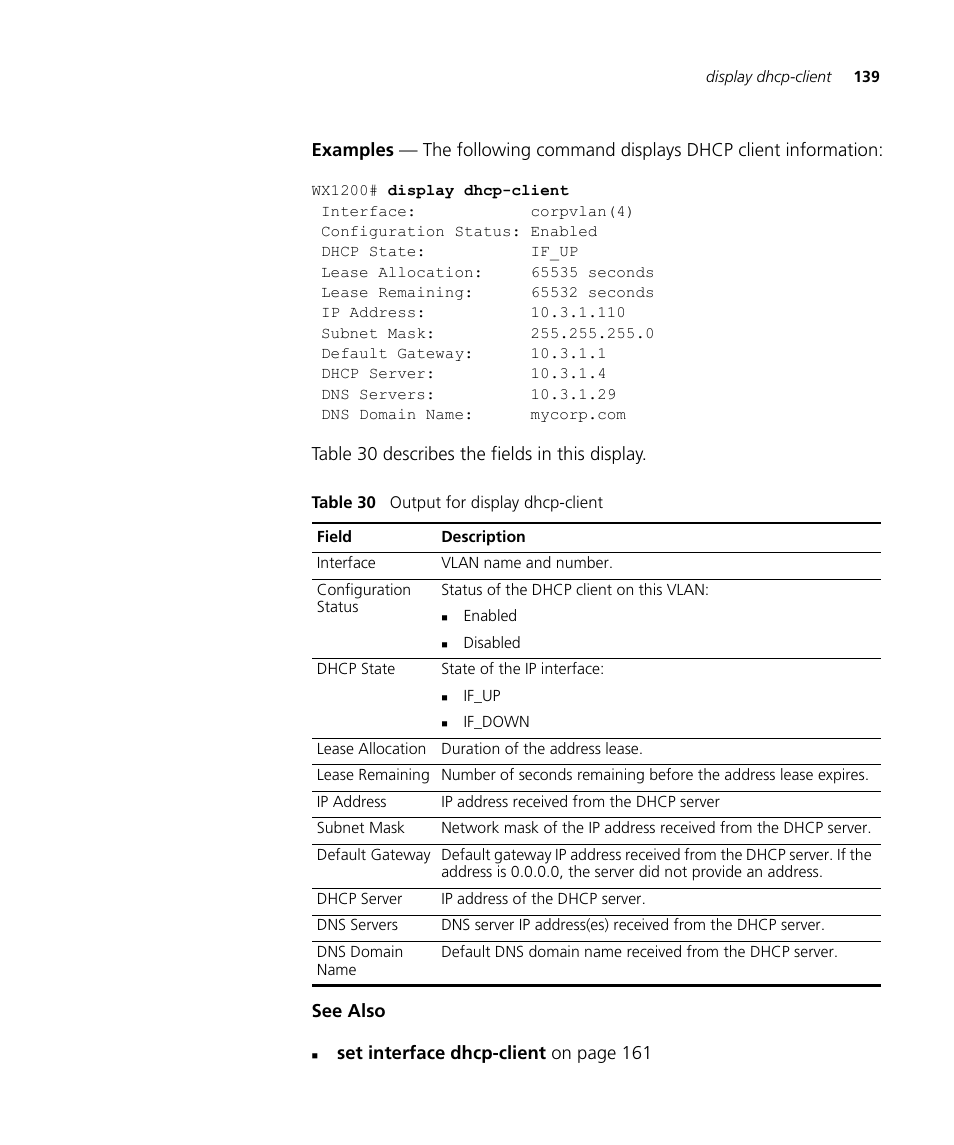 Set interface dhcp-client on page 161 | 3Com Wireless LAN WX1200 User Manual | Page 139 / 646