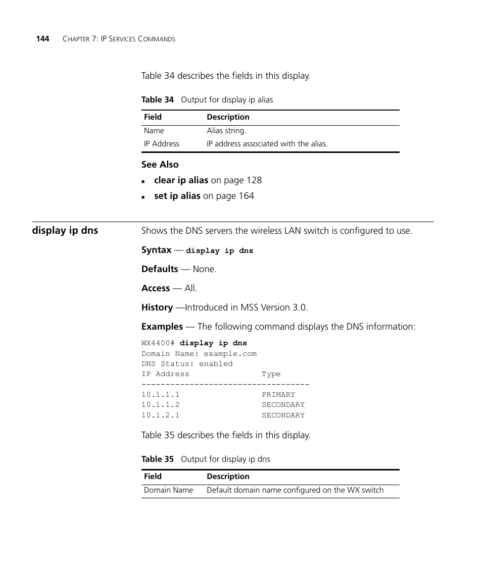 Display ip dns | 3Com Wireless LAN WX1200 User Manual | Page 144 / 646