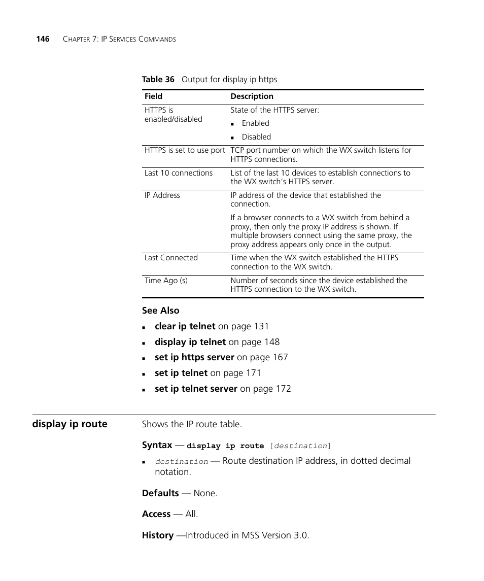 Display ip route, Table 36 descr | 3Com Wireless LAN WX1200 User Manual | Page 146 / 646