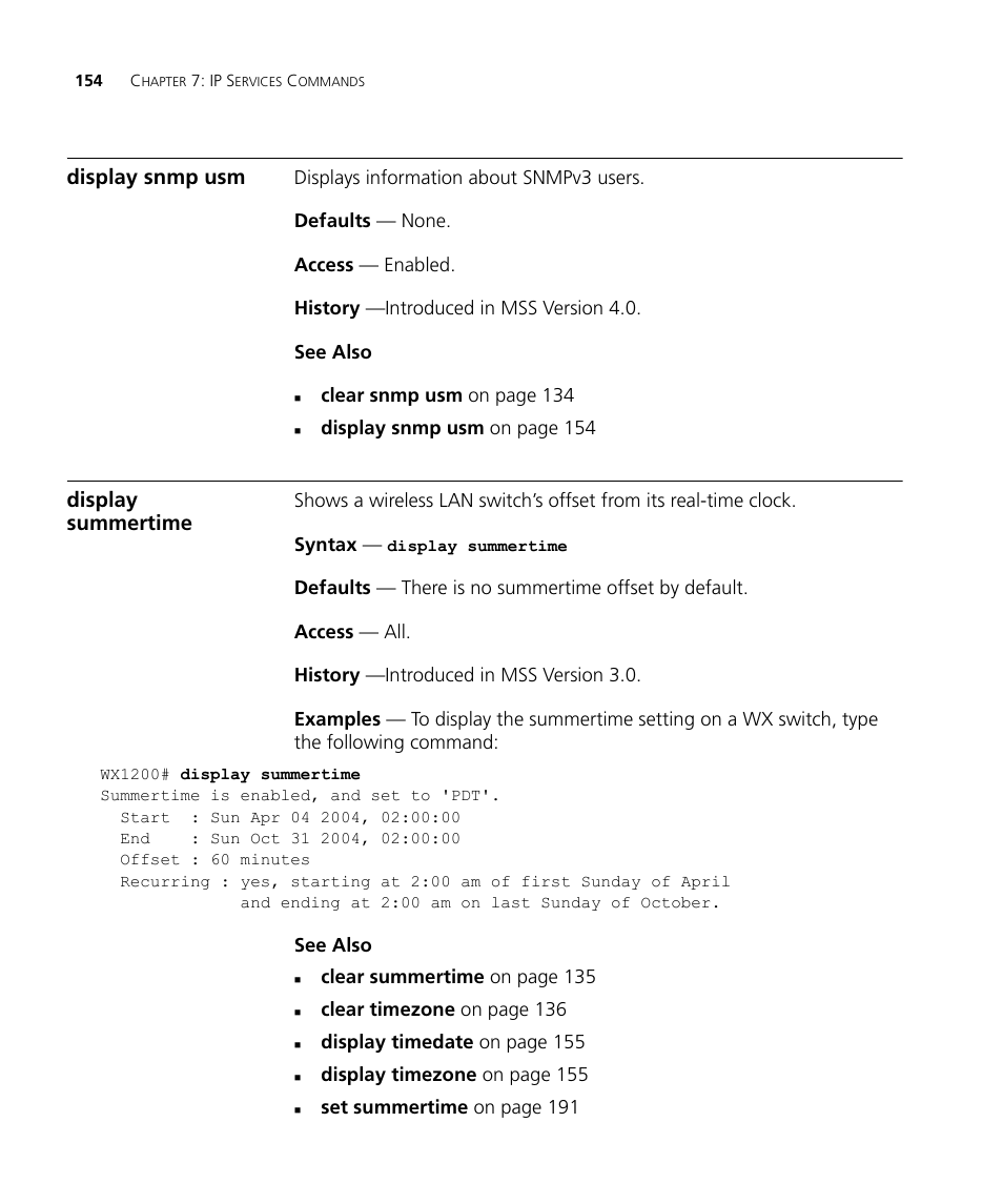 Display snmp usm, Display summertime | 3Com Wireless LAN WX1200 User Manual | Page 154 / 646