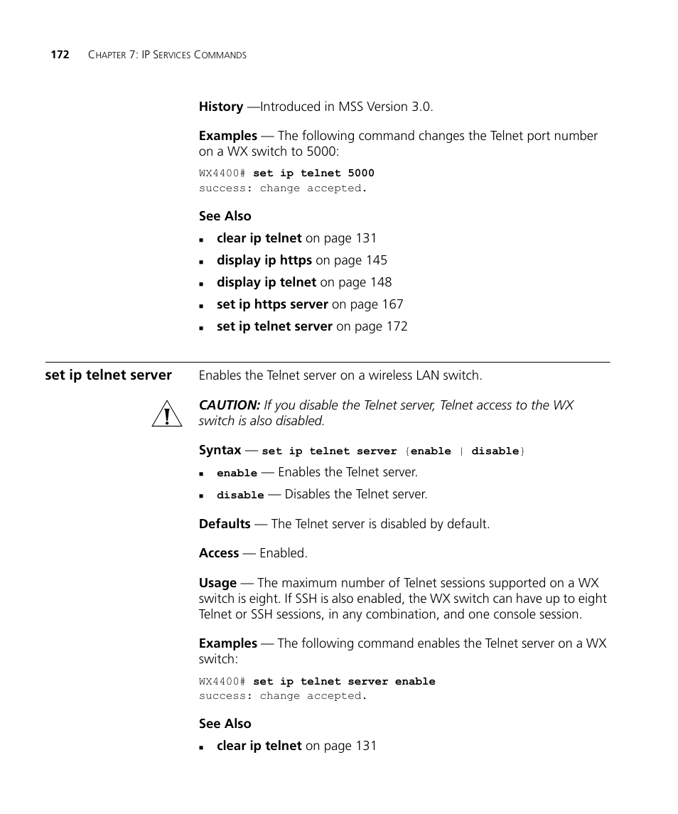 Set ip telnet server | 3Com Wireless LAN WX1200 User Manual | Page 172 / 646