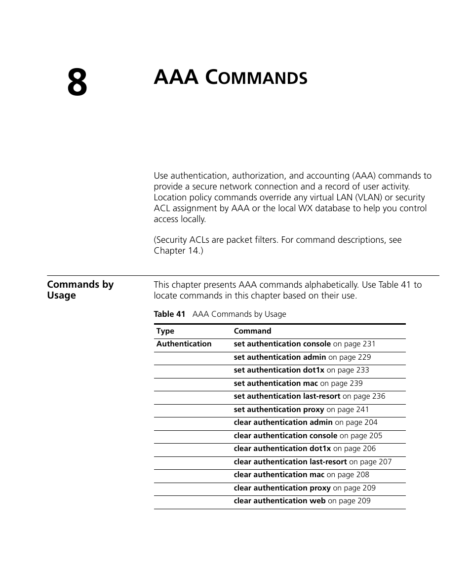 Aaa commands, Commands by usage, Aaa c | Ommands | 3Com Wireless LAN WX1200 User Manual | Page 201 / 646
