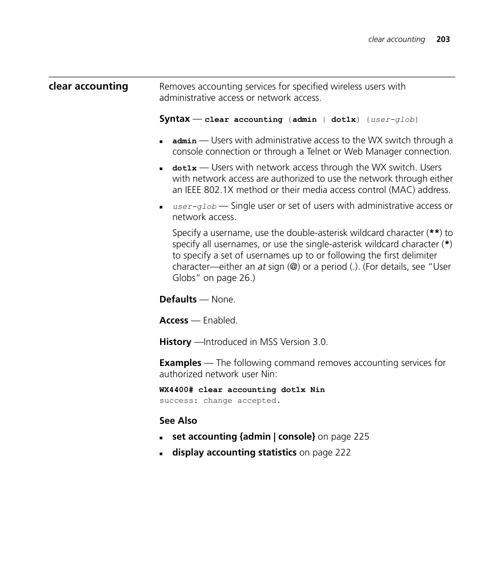 Clear accounting | 3Com Wireless LAN WX1200 User Manual | Page 203 / 646