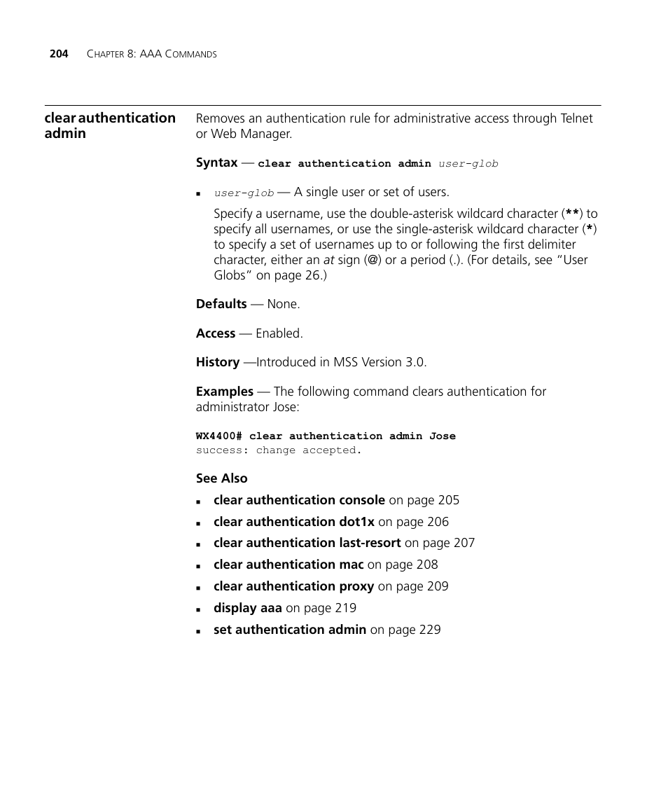 Clear authentication admin | 3Com Wireless LAN WX1200 User Manual | Page 204 / 646
