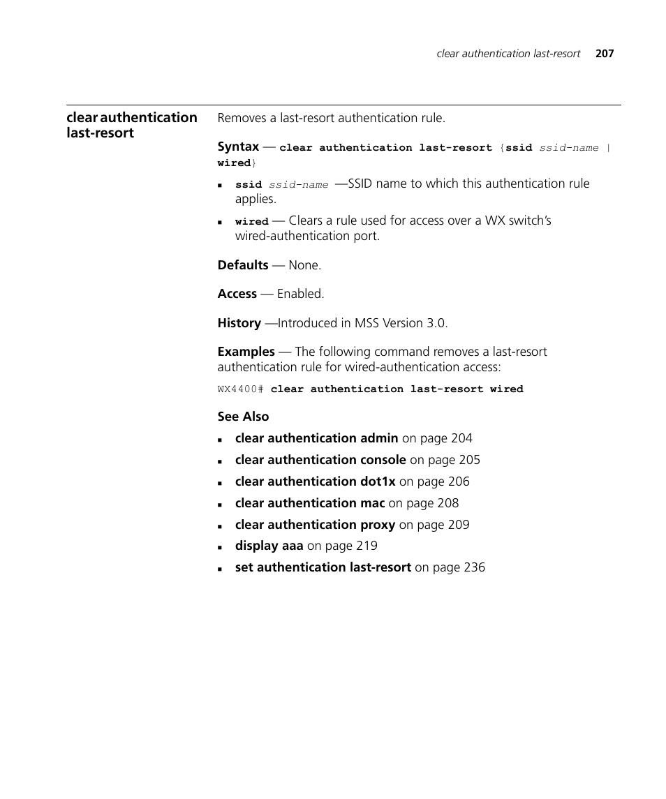 Clear authentication last-resort | 3Com Wireless LAN WX1200 User Manual | Page 207 / 646