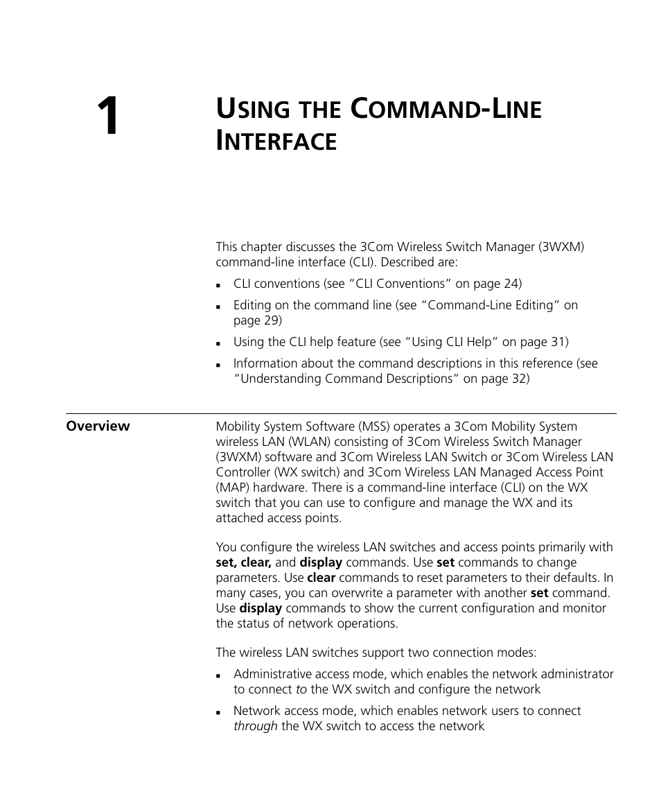 Using the command-line interface, Overview, Sing | Ommand, Nterface | 3Com Wireless LAN WX1200 User Manual | Page 23 / 646