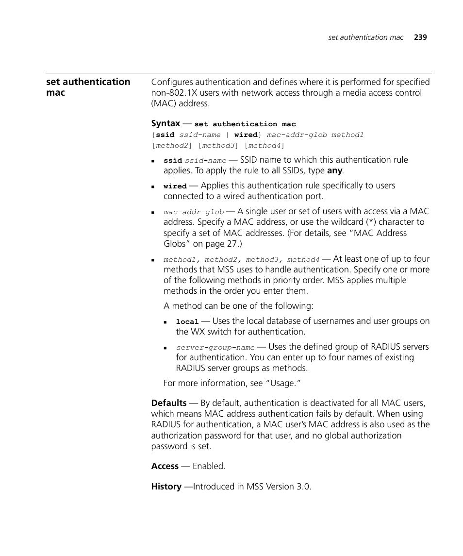 Set authentication mac | 3Com Wireless LAN WX1200 User Manual | Page 239 / 646
