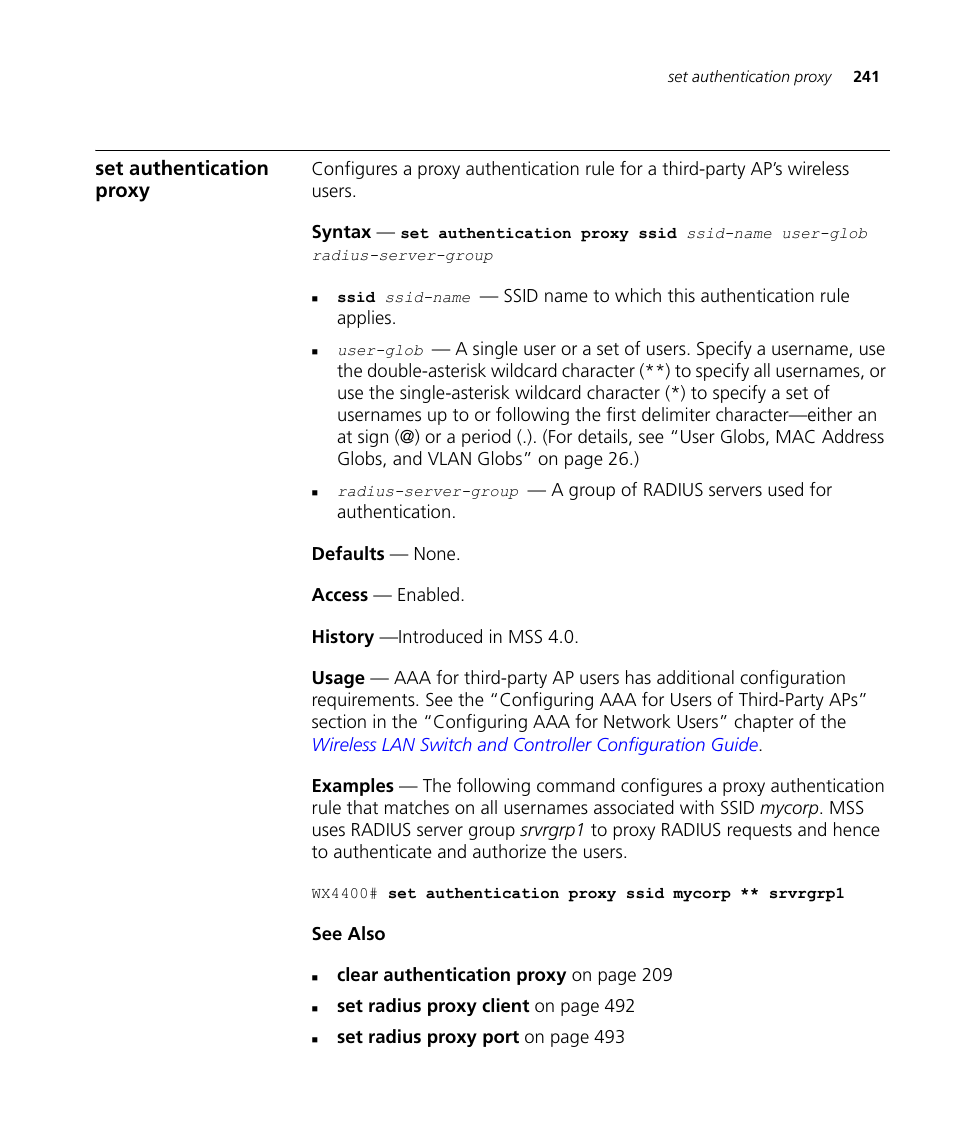 Set authentication proxy | 3Com Wireless LAN WX1200 User Manual | Page 241 / 646