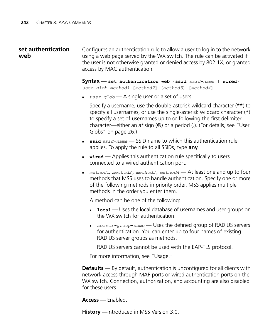 Set authentication web | 3Com Wireless LAN WX1200 User Manual | Page 242 / 646