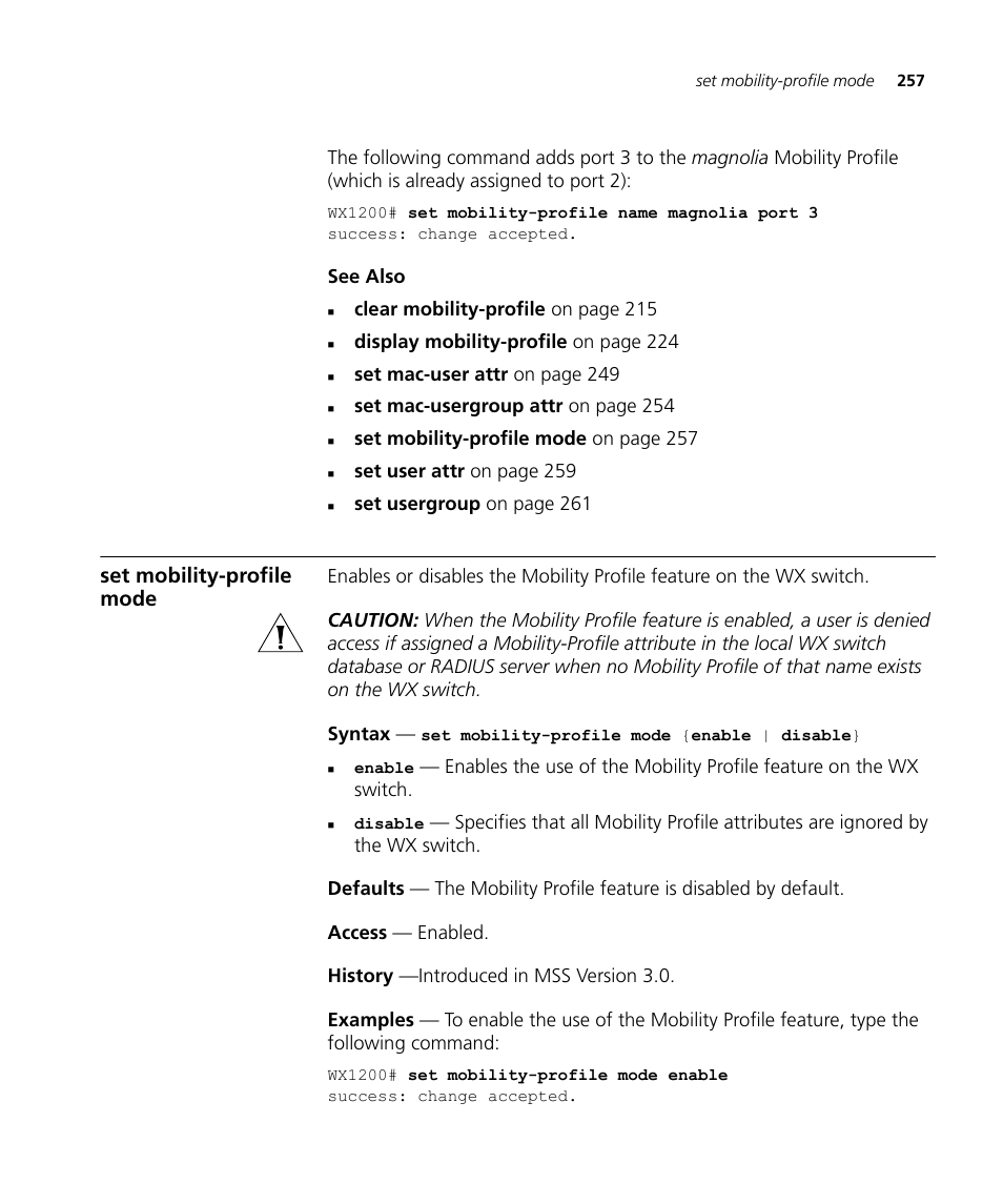 Set mobility-profile mode | 3Com Wireless LAN WX1200 User Manual | Page 257 / 646