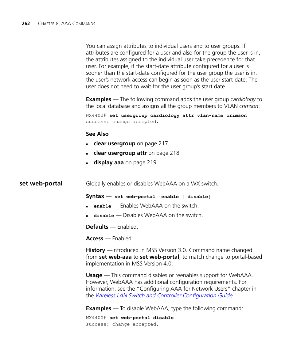 Set web-portal | 3Com Wireless LAN WX1200 User Manual | Page 262 / 646
