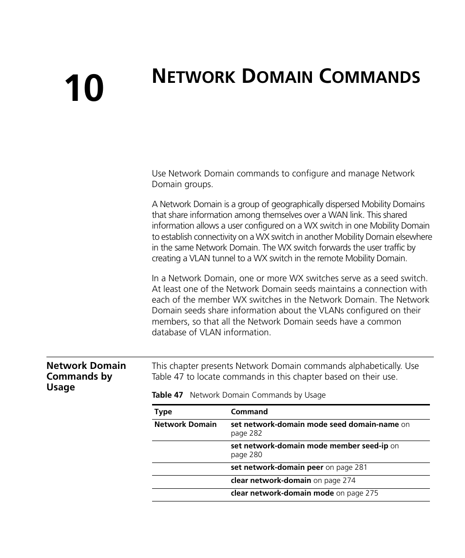Network domain commands, Network domain commands by usage, Etwork | Omain, Ommands | 3Com Wireless LAN WX1200 User Manual | Page 273 / 646