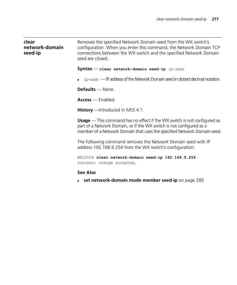 Clear network-domain seed-ip | 3Com Wireless LAN WX1200 User Manual | Page 277 / 646