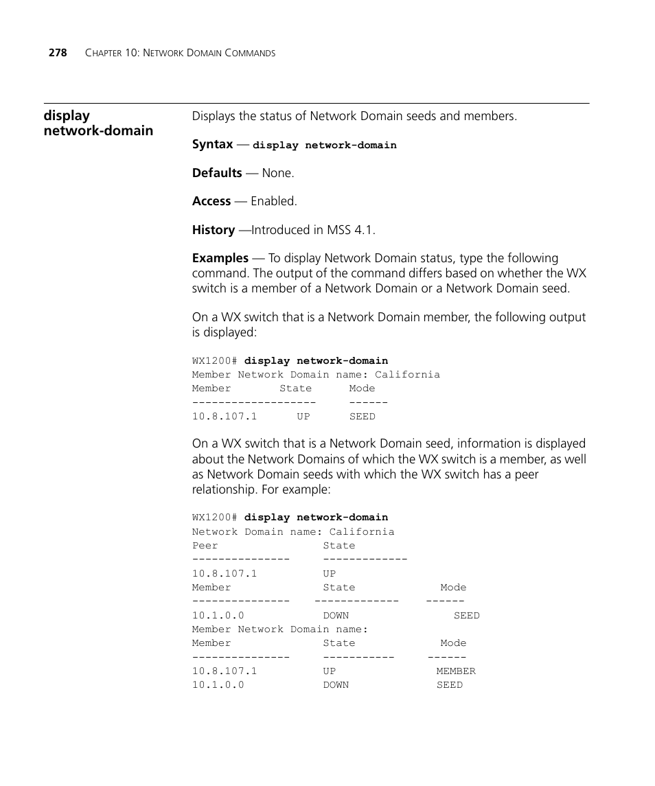 Display network-domain | 3Com Wireless LAN WX1200 User Manual | Page 278 / 646